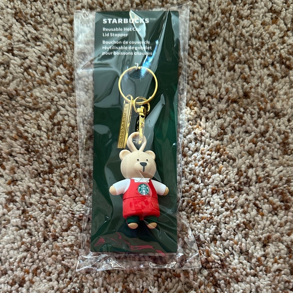 Starbucks Bear Keychain with Red and Green Accents